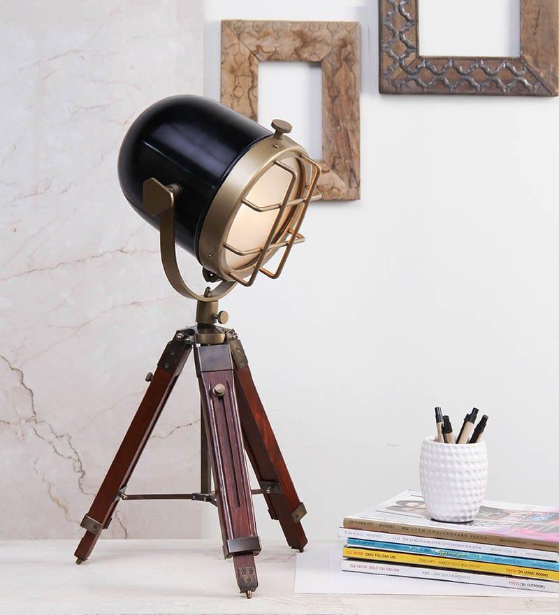Brass Finish Rustic Tripod Table Lamp
