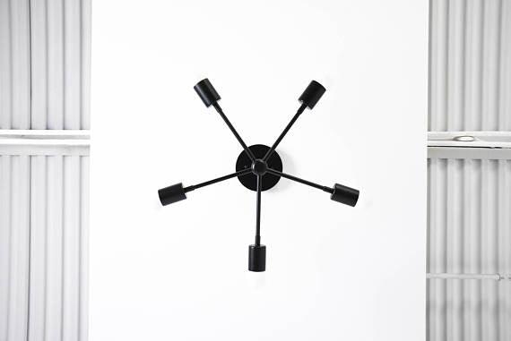 Modern Brass 5 Arm Pinwheel Chandelier Semi Flush Industrial Light