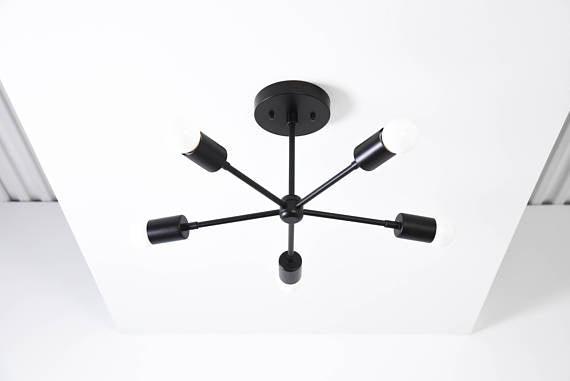 Modern Brass 5 Arm Pinwheel Chandelier Semi Flush Industrial Light