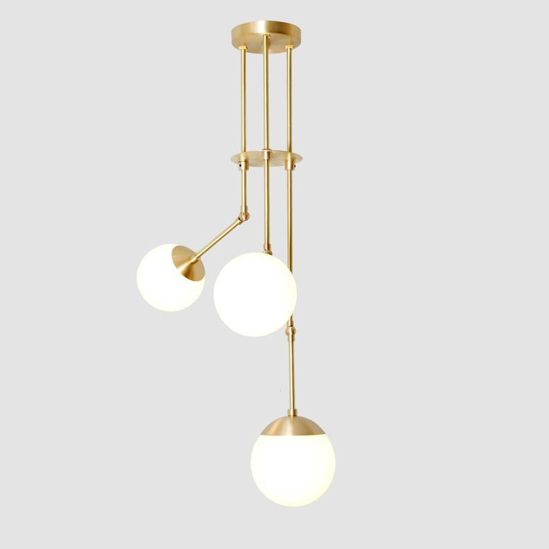 Handcrafted Modern Brass 3 Globe Balance Chandelier Light Fixture