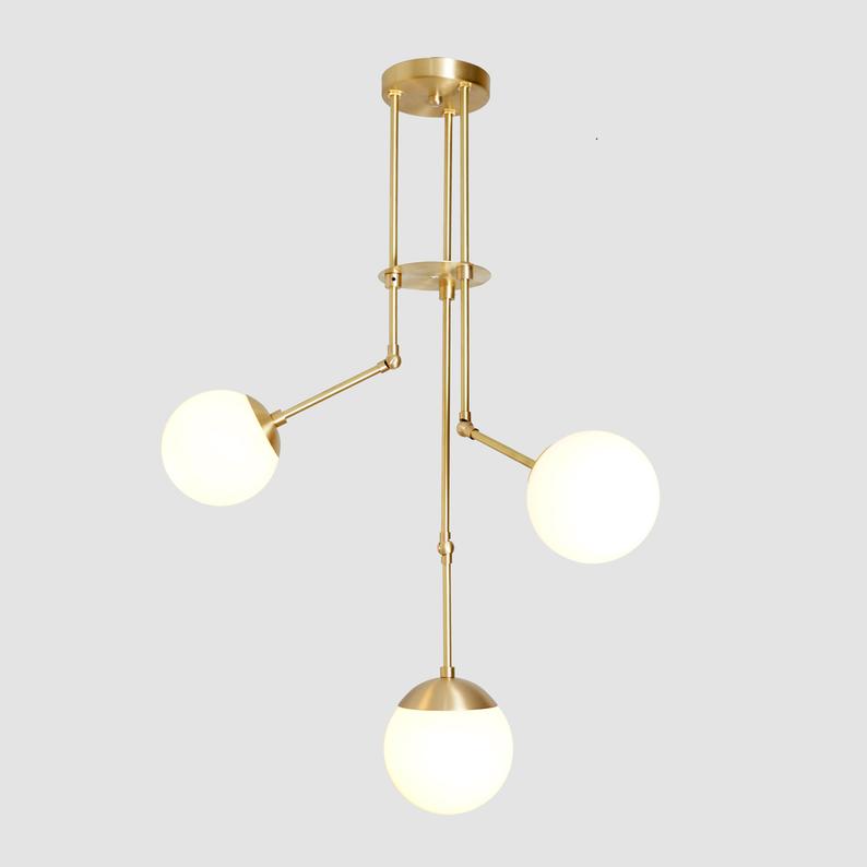 Handcrafted Modern Brass 3 Globe Balance Chandelier Light Fixture