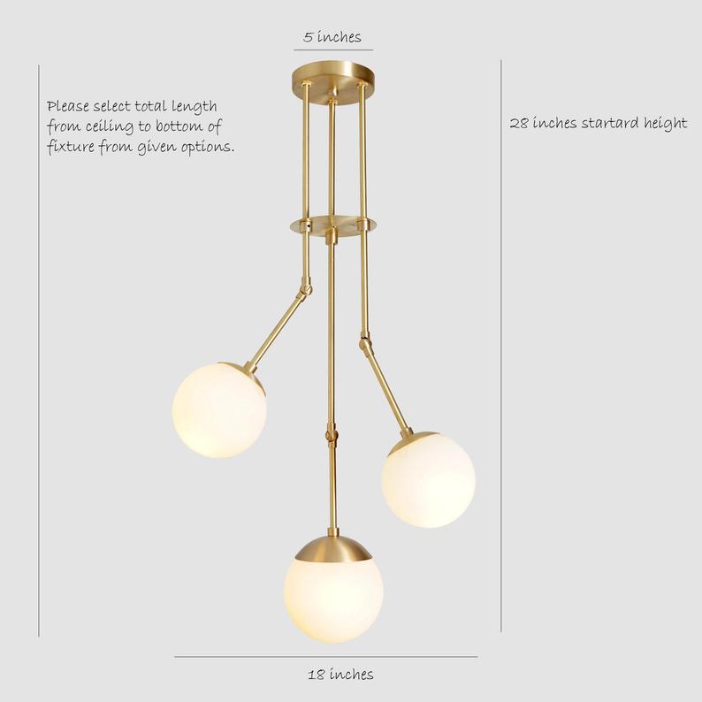 Handcrafted Modern Brass 3 Globe Balance Chandelier Light Fixture