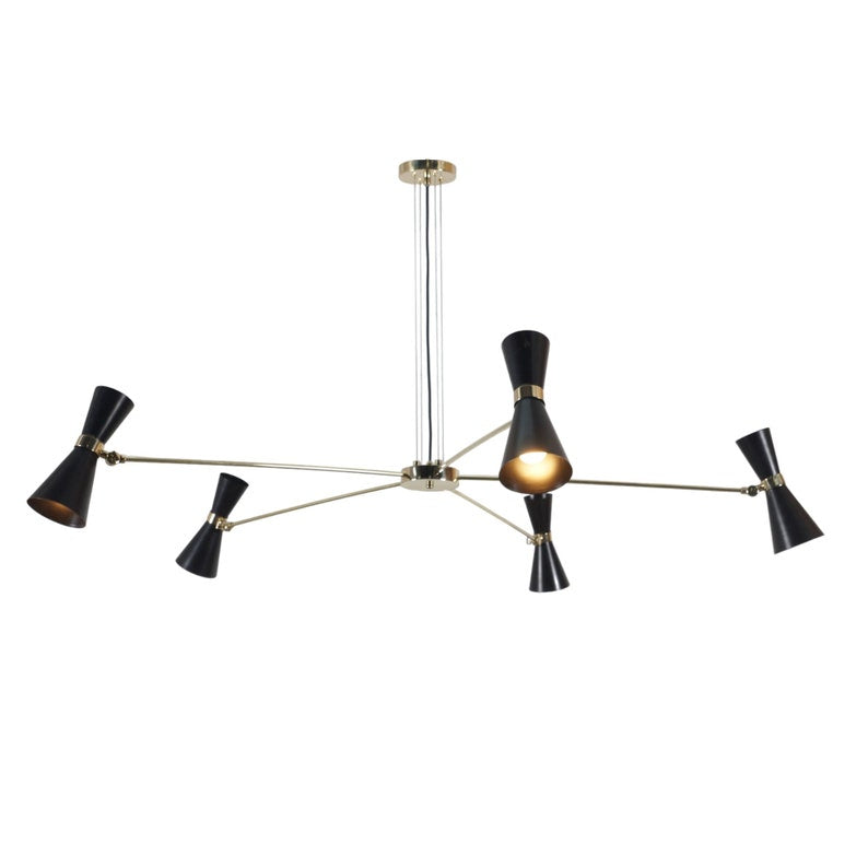 Brass Linear Black Shade Sputnik Chandelier Suspension Pendant Light 5-Lamps
