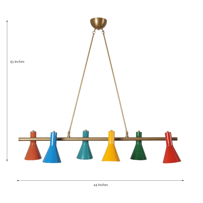 Mid Century Multi Color Shade Linear Chandelier Ceiling Pendant Light Fixture Modern Handmade Brass Chandelier