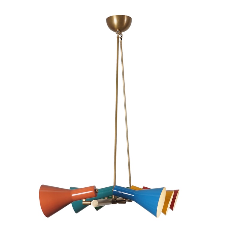Mid Century Multi Color Shade Linear Chandelier Ceiling Pendant Light Fixture Modern Handmade Brass Chandelier
