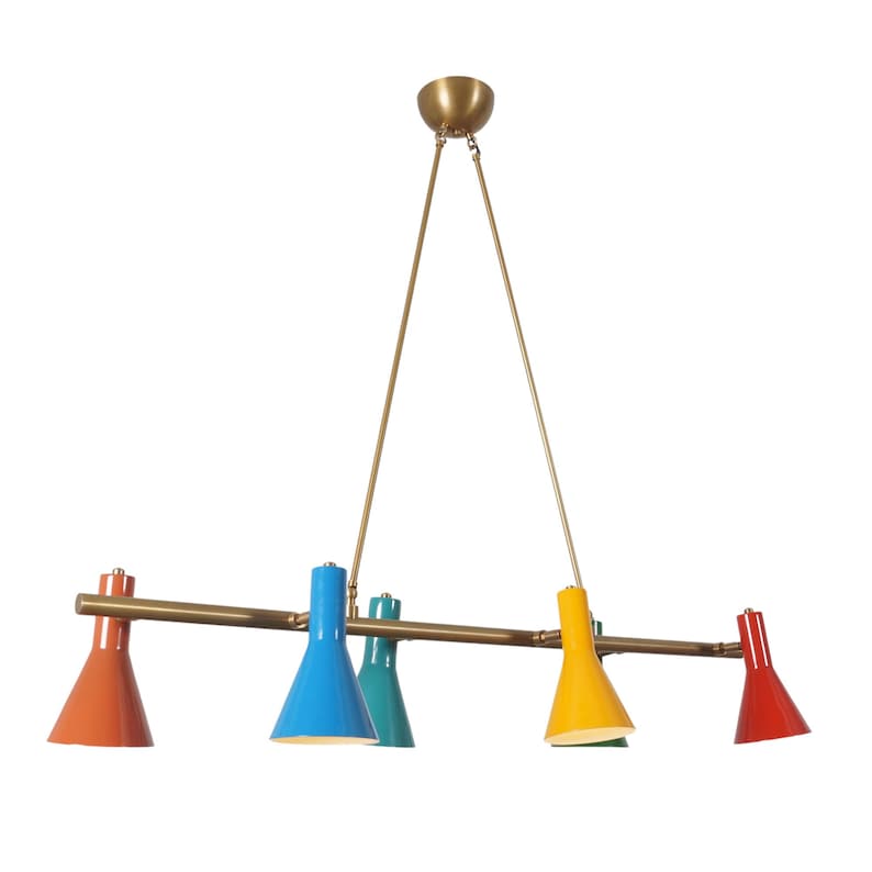 Mid Century Multi Color Shade Linear Chandelier Ceiling Pendant Light Fixture Modern Handmade Brass Chandelier