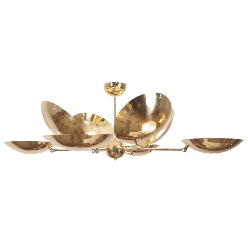 Mid Century Eight Light Disk Shade Chandelier Light Fixture Handmade Brass Sputnik Chandelier Ceiling Pendant
