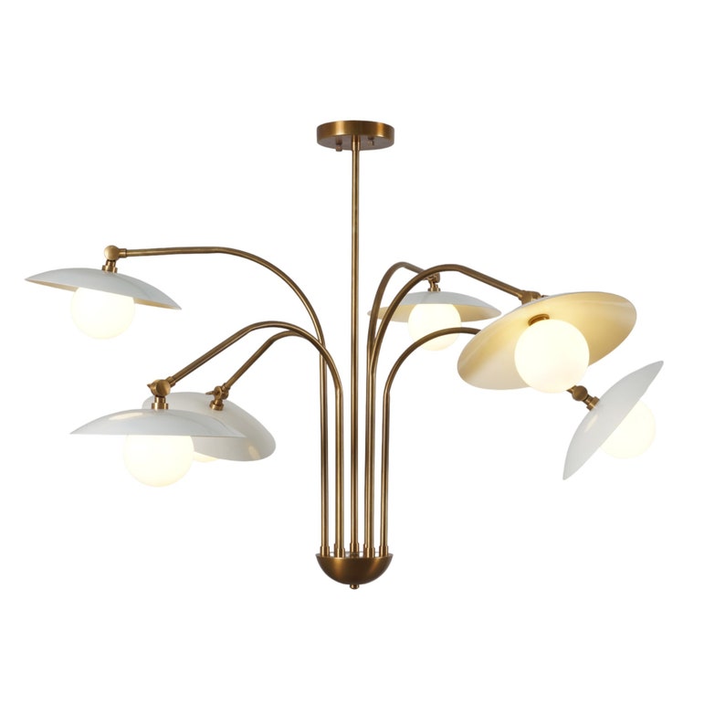 Mid Century Sputnik Six Globe Brass Leaf Chandelier Modern Handmade Brass Chandelier Ceiling Light Fixture