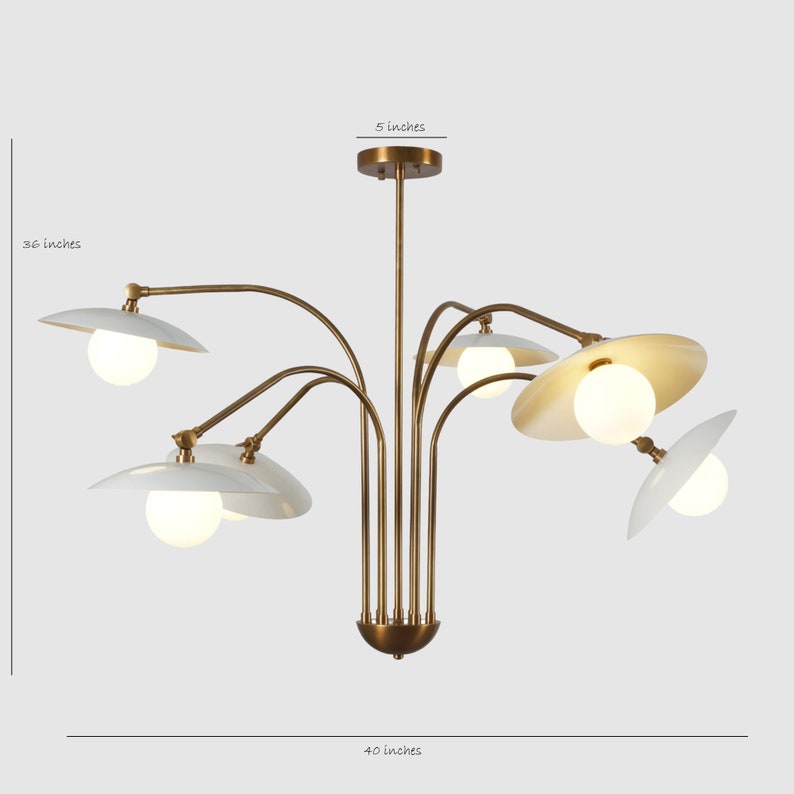 Mid Century Sputnik Six Globe Brass Leaf Chandelier Modern Handmade Brass Chandelier Ceiling Light Fixture