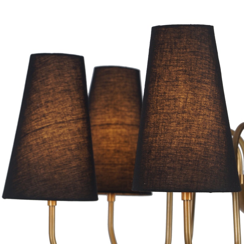 Six Arm Linen Shade Brass Chandelier Sputnik Light Fixture