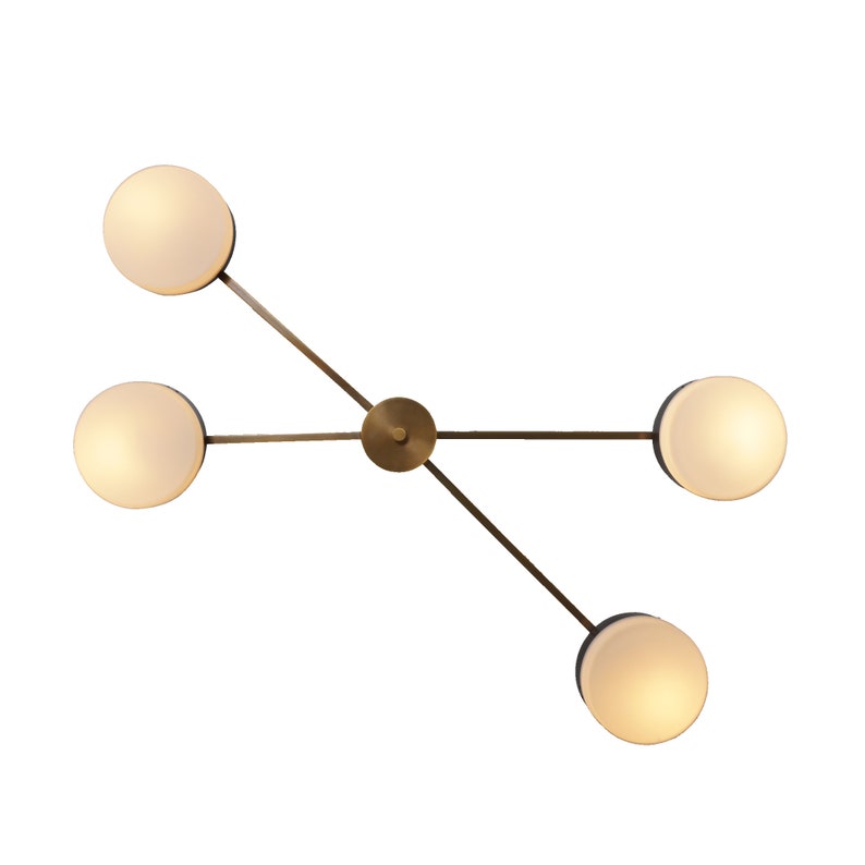 4 Light Glass Shade Brass Sputnik Ceiling Flush Mount Wall Lamp Semi Flush Mount Fixture