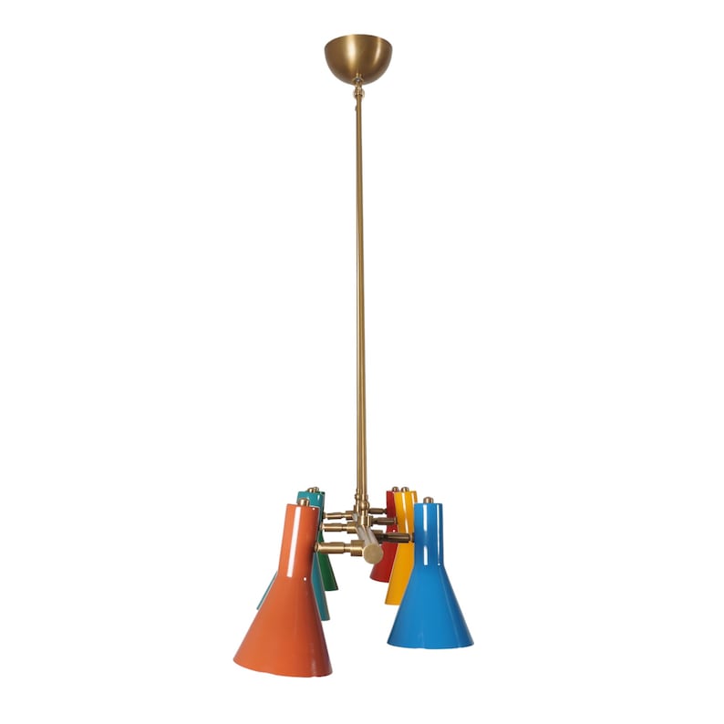 Mid Century Multi Color Shade Linear Chandelier Ceiling Pendant Light Fixture Modern Handmade Brass Chandelier