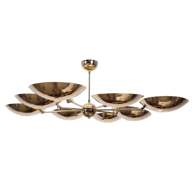 Mid Century Eight Light Disk Shade Chandelier Light Fixture Handmade Brass Sputnik Chandelier Ceiling Pendant