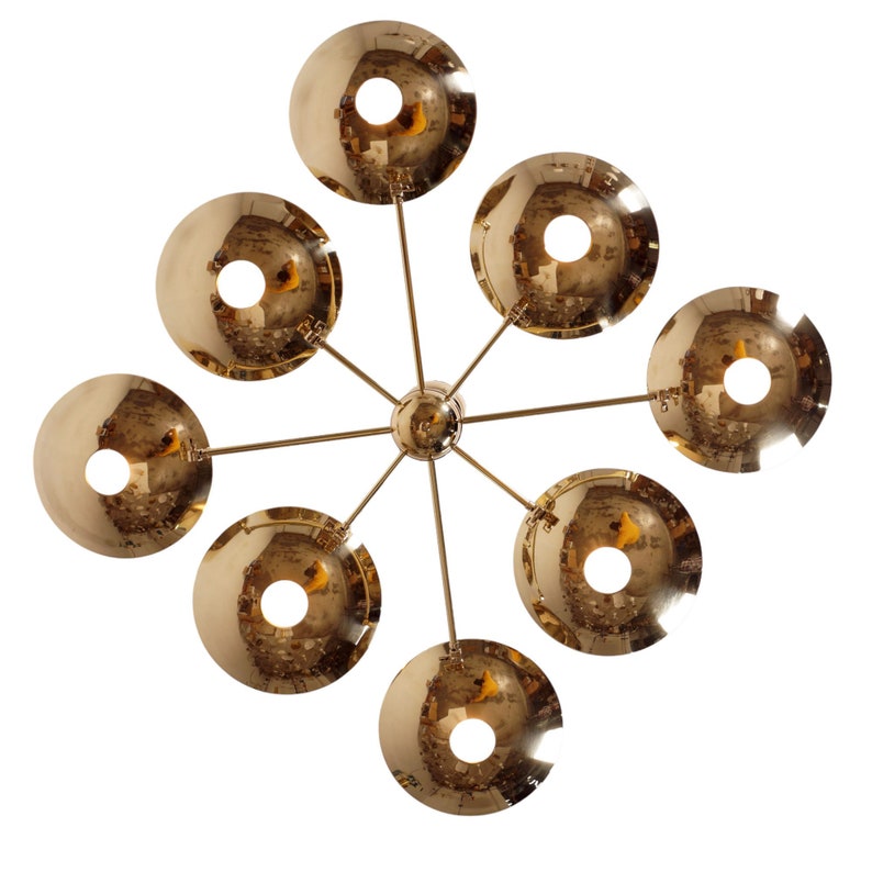 Mid Century Eight Light Disk Shade Chandelier Light Fixture Handmade Brass Sputnik Chandelier Ceiling Pendant