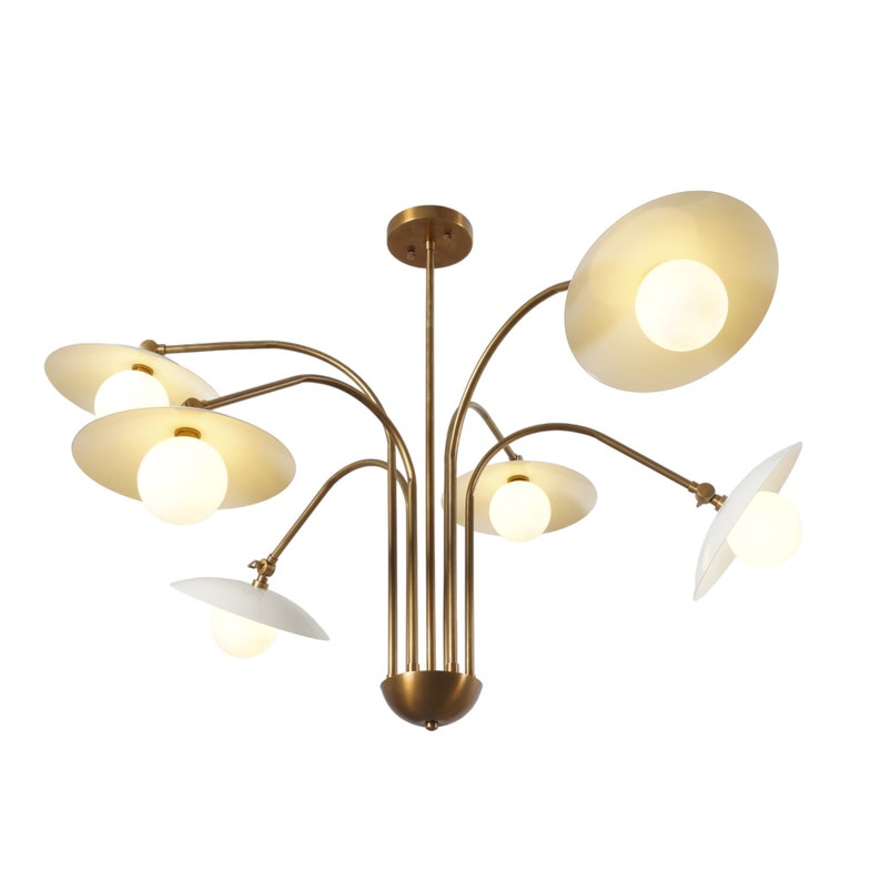Mid Century Sputnik Six Globe Brass Leaf Chandelier Modern Handmade Brass Chandelier Ceiling Light Fixture