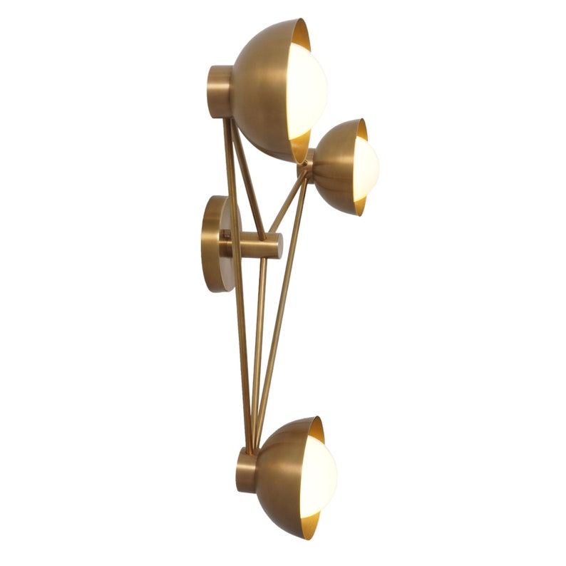 Three Globe Handmade Brass Sputnik Flush Mount Chandelier Pendant Light Fixture Raw Brass Wall Sconce