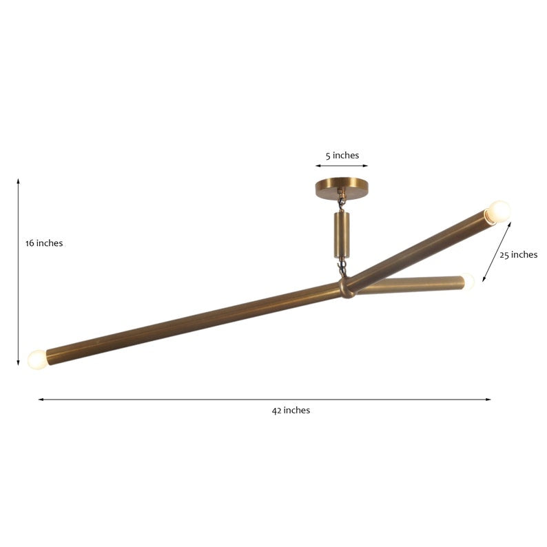 Mid Century Sputnik Three Arm Light Linear Chandelier Modern Handmade Brass Chandelier Ceiling Light Fixture