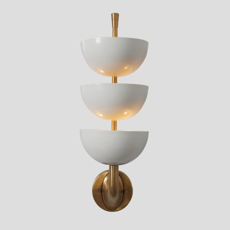 3 Light Dome Shade Arm Stilnovo Style Wall Mid Century Modern Brass Wall Fixture