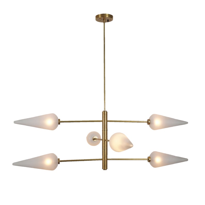 Six Glass Shade Chandelier Modern Handmade Brass Chandelier Ceiling Light Fixture
