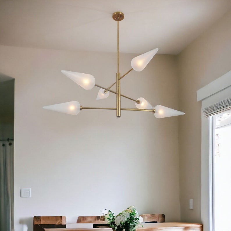 Six Glass Shade Chandelier Modern Handmade Brass Chandelier Ceiling Light Fixture