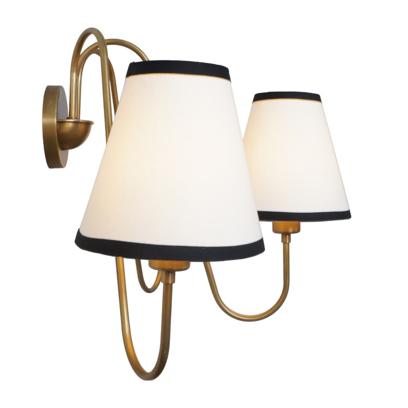 3-Light Linen Shade Raw Brass Wall Sconce with Black Fabric Shades Handmade Brass Wall Lamp