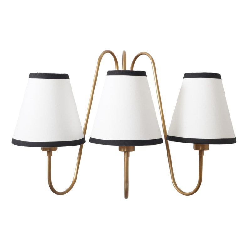 3-Light Linen Shade Raw Brass Wall Sconce with Black Fabric Shades Handmade Brass Wall Lamp