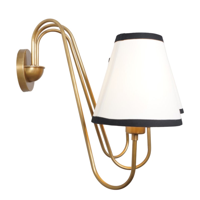 3-Light Linen Shade Raw Brass Wall Sconce with Black Fabric Shades Handmade Brass Wall Lamp