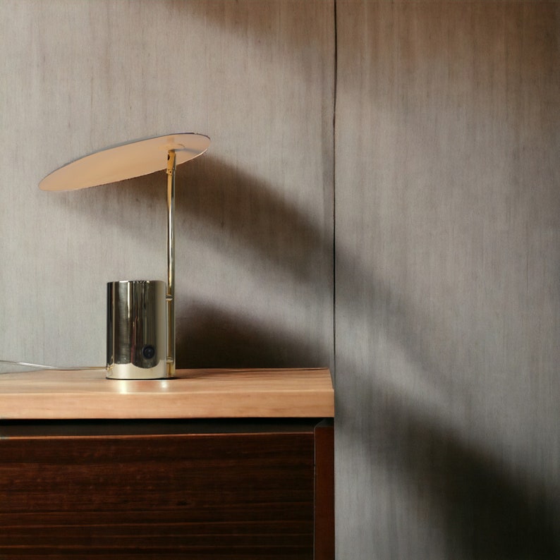 Single Light Shade Italian Style Brass Table Lamp in the Style of Stilnovo