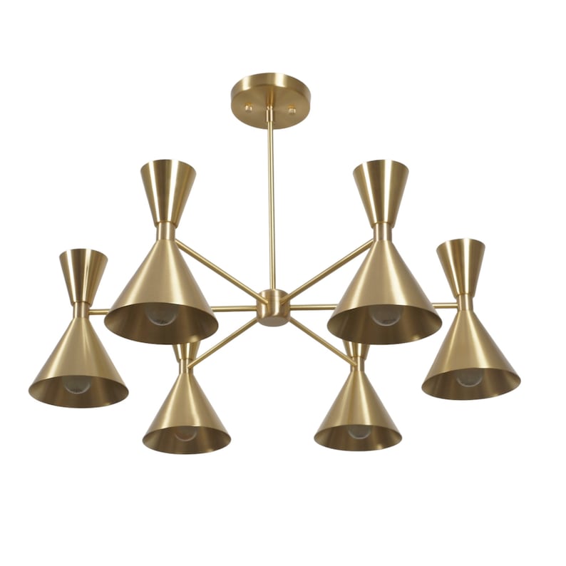 Mid Century Sputnik Chandelier Modern Handmade Brass 6 Lights Chandelier Ceiling Light Fixture