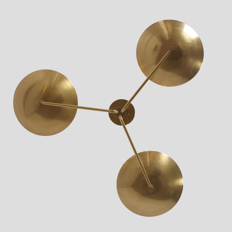 3 Light Mid Century Modern Brass Sputnik Flush Mount Fixture Modern Raw Brass Sputnik chandelier light Fixture