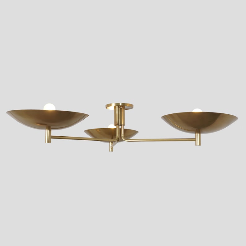 3 Light Mid Century Modern Brass Sputnik Flush Mount Fixture Modern Raw Brass Sputnik chandelier light Fixture