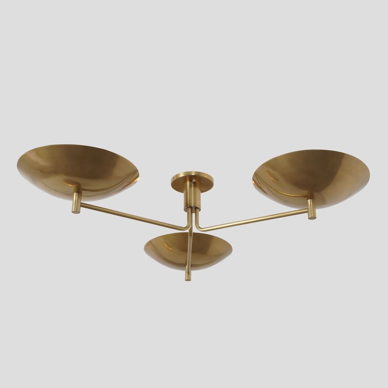 3 Light Mid Century Modern Brass Sputnik Flush Mount Fixture Modern Raw Brass Sputnik chandelier light Fixture