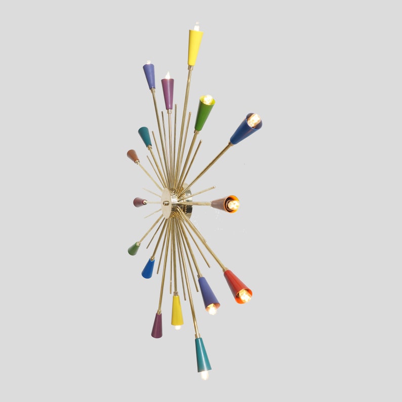16 Arm Multi Color Shade Lights Brass Sputnik Ceiling Flush Mount Wall Lamp Flush Mount Fixture