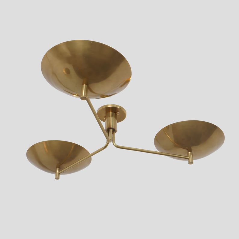 3 Light Mid Century Modern Brass Sputnik Flush Mount Fixture Modern Raw Brass Sputnik chandelier light Fixture