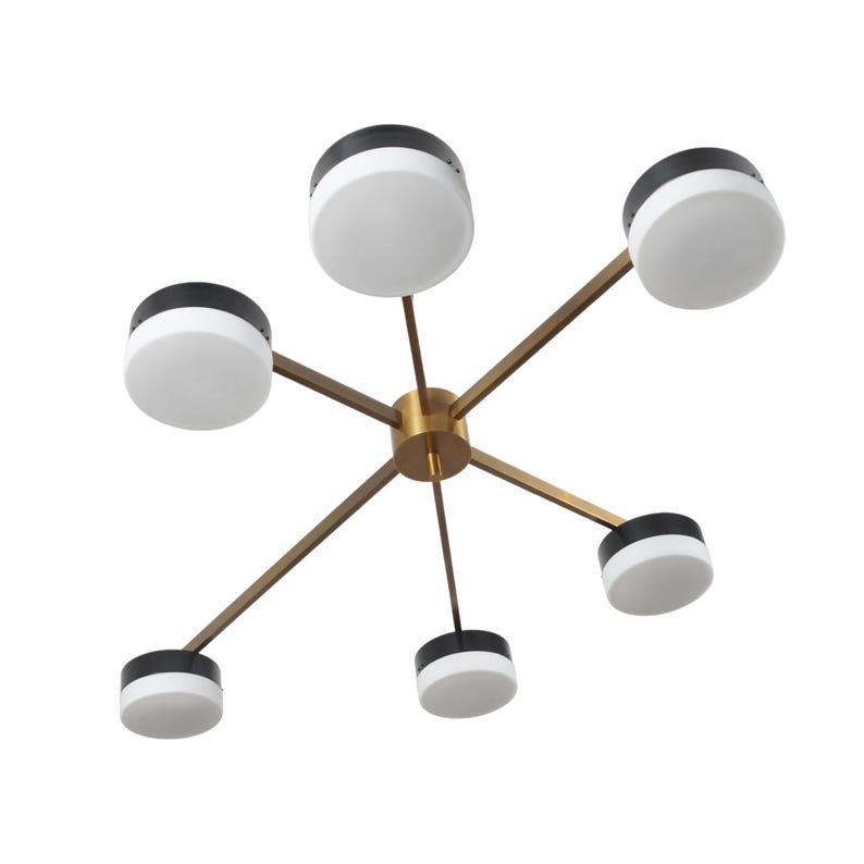 Five Light Glass Shade Brass Sputnik Ceiling Flush Mount Wall Lamp Semi Flush Mount Fixture