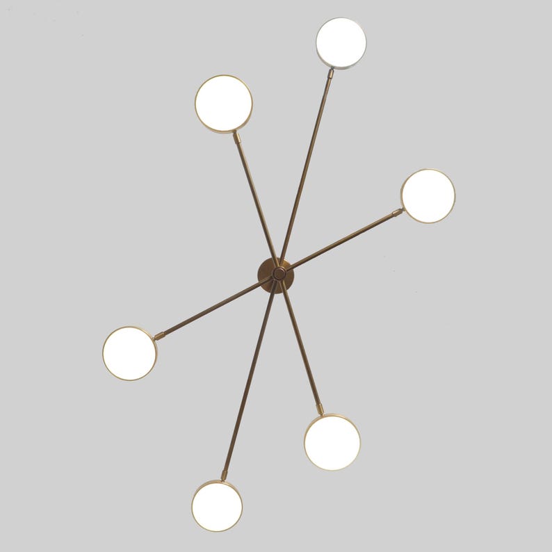 Large Handmade Brass Six LED Strip Light Sputnik Starburst Ceiling Chandelier