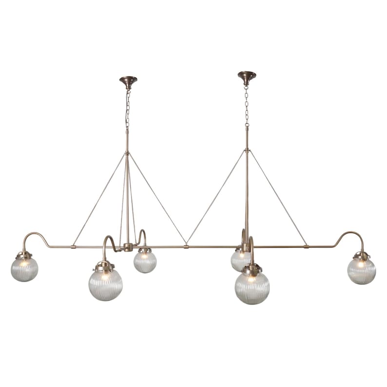 Handmade 6 Light Ribbed Glass Globes Shade Mid Century Modern Raw Brass Linear Sputnik chandelier light Fixture