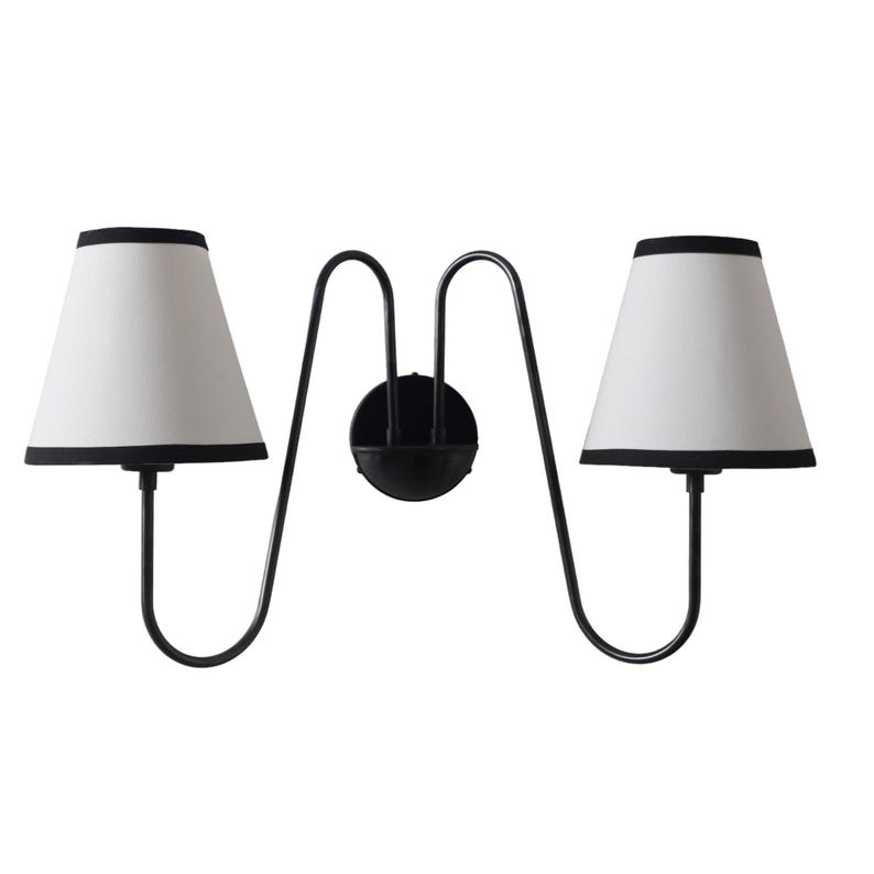 2-Light Linen Shade Raw Brass Wall Sconce with Black Fabric Shades Handmade Brass Wall Lamp