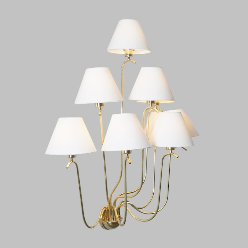 9-Light Linen Shade Brass Wall Sconce with Cream Fabric Shades Handmade Brass Wall Lamp