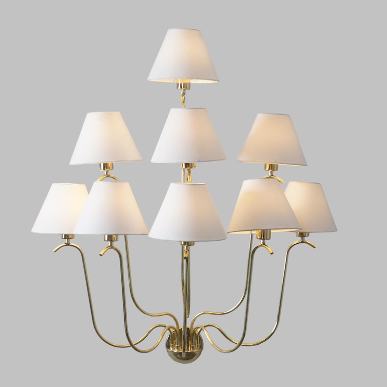9-Light Linen Shade Brass Wall Sconce with Cream Fabric Shades Handmade Brass Wall Lamp