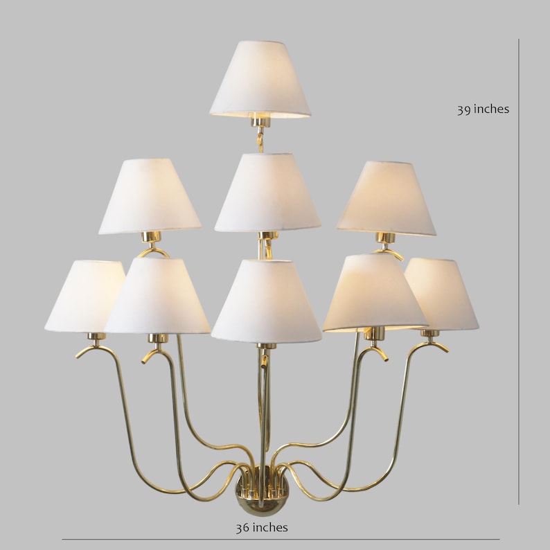 9-Light Linen Shade Brass Wall Sconce with Cream Fabric Shades Handmade Brass Wall Lamp