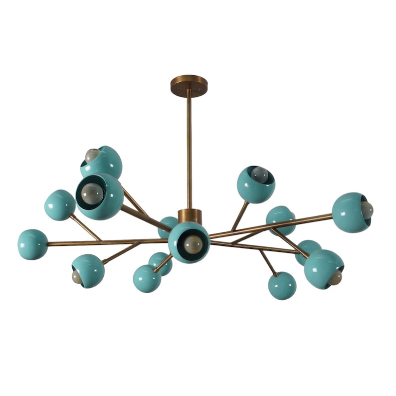 15 Light Color Shade Brass Sputnik Starburst Ceiling Branch Chandelier Light Fixture