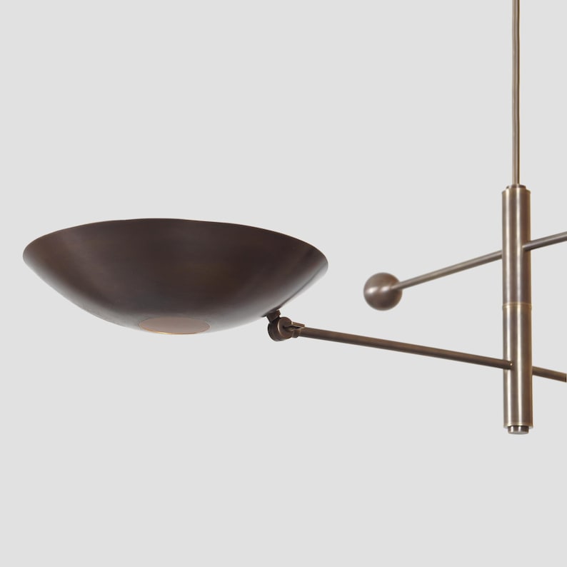 Two Curved Disk Shade Light Ceiling Counter ball Pendant Mid Century Modern Patina Brass Sputnik chandelier light Fixture