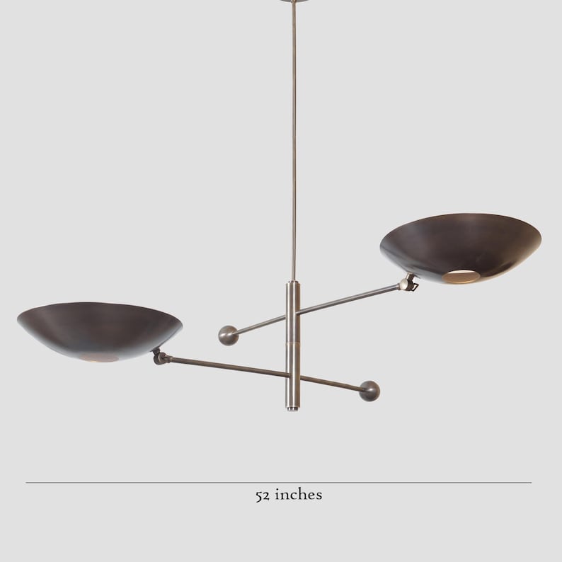 Two Curved Disk Shade Light Ceiling Counter ball Pendant Mid Century Modern Patina Brass Sputnik chandelier light Fixture