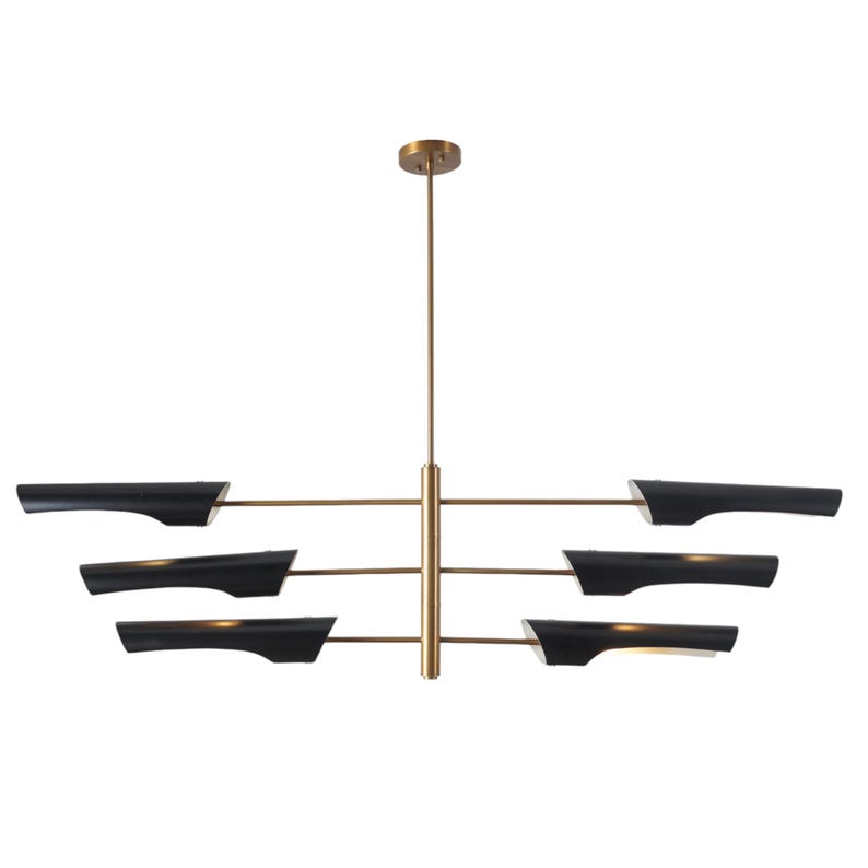 Six Light Shade Pendant Mid Century Modern Raw Brass Sputnik chandelier light Fixture