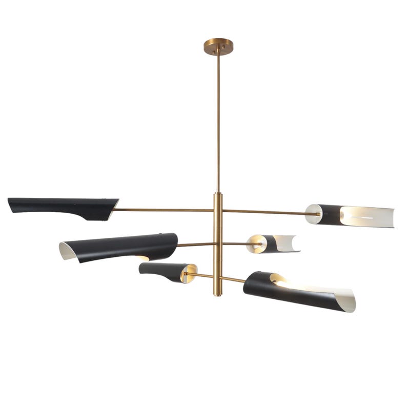 Six Light Shade Pendant Mid Century Modern Raw Brass Sputnik chandelier light Fixture