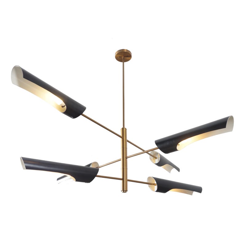 Six Light Shade Pendant Mid Century Modern Raw Brass Sputnik chandelier light Fixture