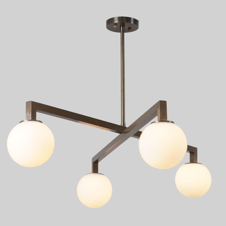 Stilnovo Style Four Light Glass Globe Light Shade Sputnik Starburst Ceiling Pendant Chandelier Light Fixture