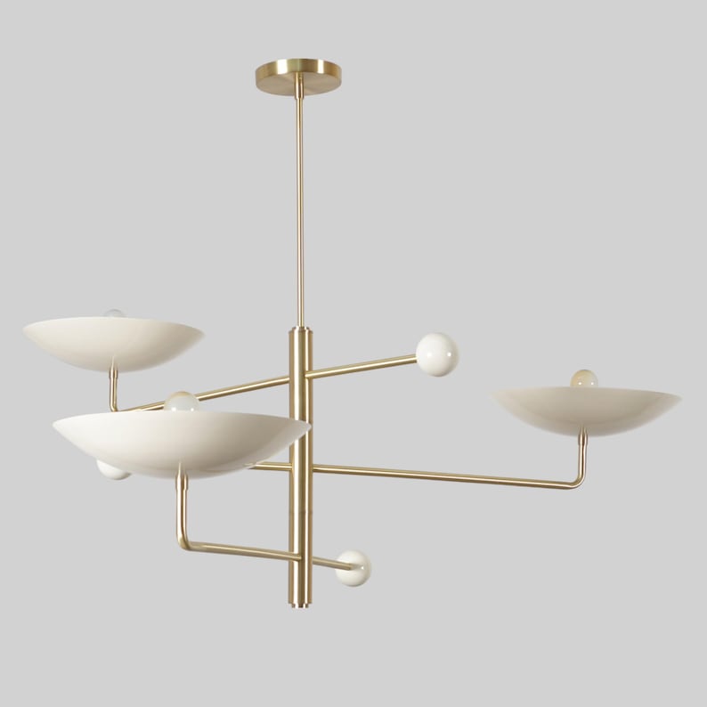 Three Curved Disk Shade Light Ceiling Counter ball Pendant Mid Century Modern Patina Brass Sputnik chandelier light Fixture