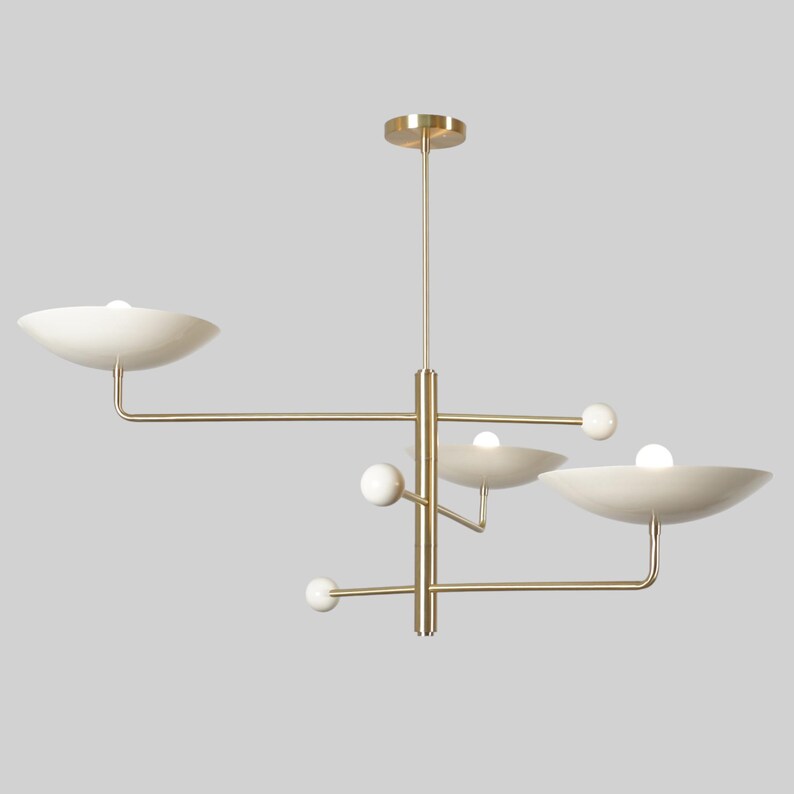 Three Curved Disk Shade Light Ceiling Counter ball Pendant Mid Century Modern Patina Brass Sputnik chandelier light Fixture